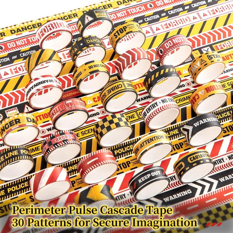 icceemee 30 Rolls Warning line Theme Washi Tape Set, Writable Decorative Tapes for Scrapbooking, Junk Journal Supplies, Bullet Journaling, 0.6"x79" per Roll - Image 3